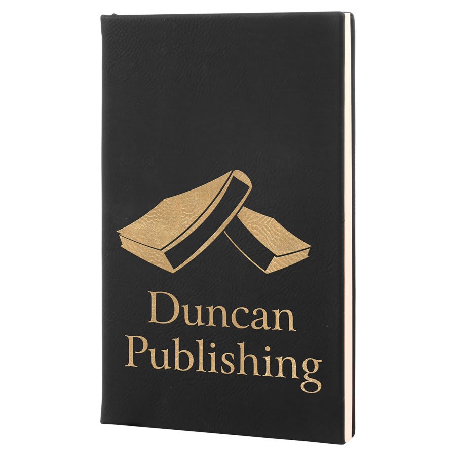 Black/Gold Engravable Leatherette Journal with Lined Notepad - 5 1/4" x 8 1/4"