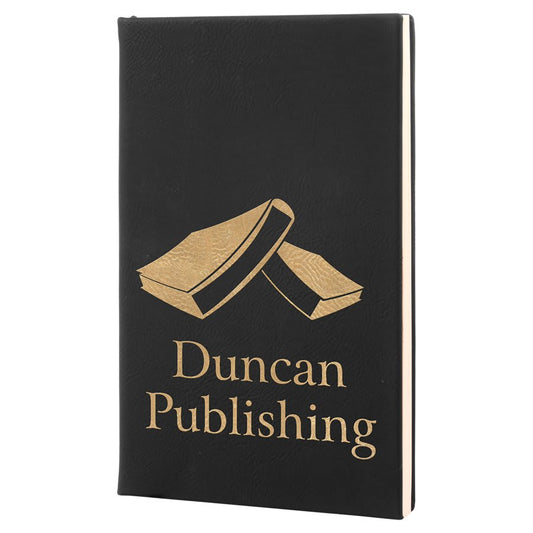 Black/Gold Engravable Leatherette Journal with Lined Notepad - 5 1/4" x 8 1/4"