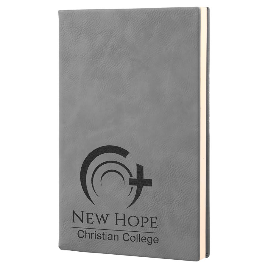 Gray Engravable Leatherette Journal with Lined Notepad - 5 1/4" x 8 1/4"