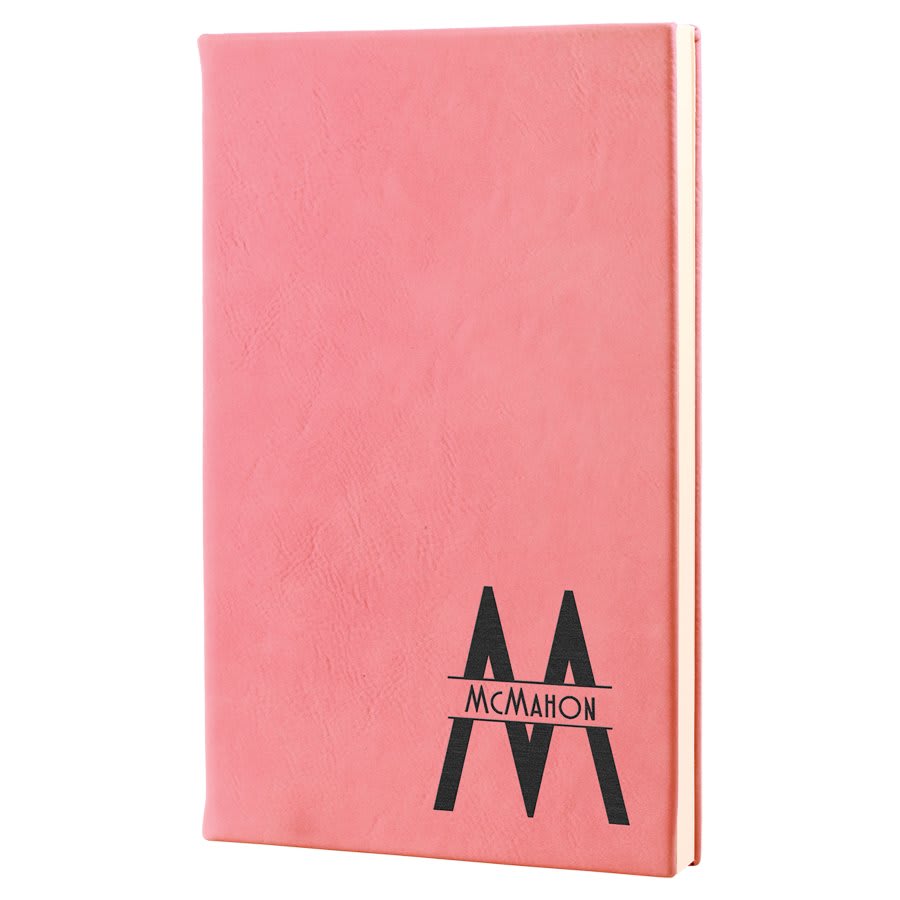 Pink Engravable Leatherette Journal with Lined Notepad - 5 1/4" x 8 1/4"