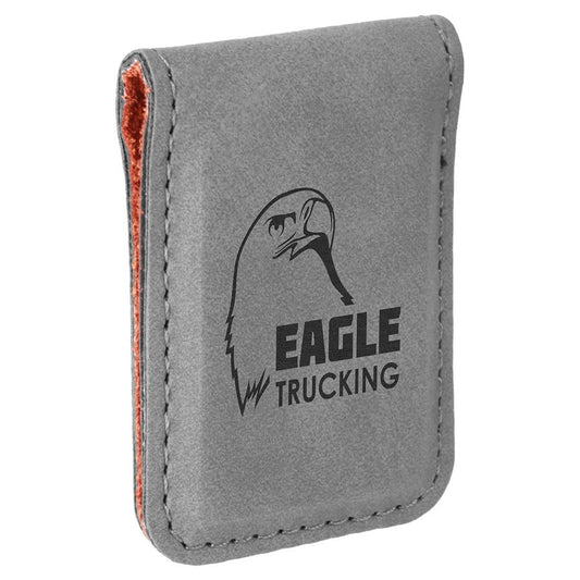 Gray Engravable Leatherette Money Clip - 1 3/4" x 2 1/2"