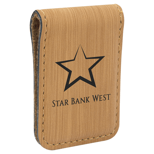 Bamboo Engravable Leatherette Money Clip - 1 3/4" x 2 1/2"