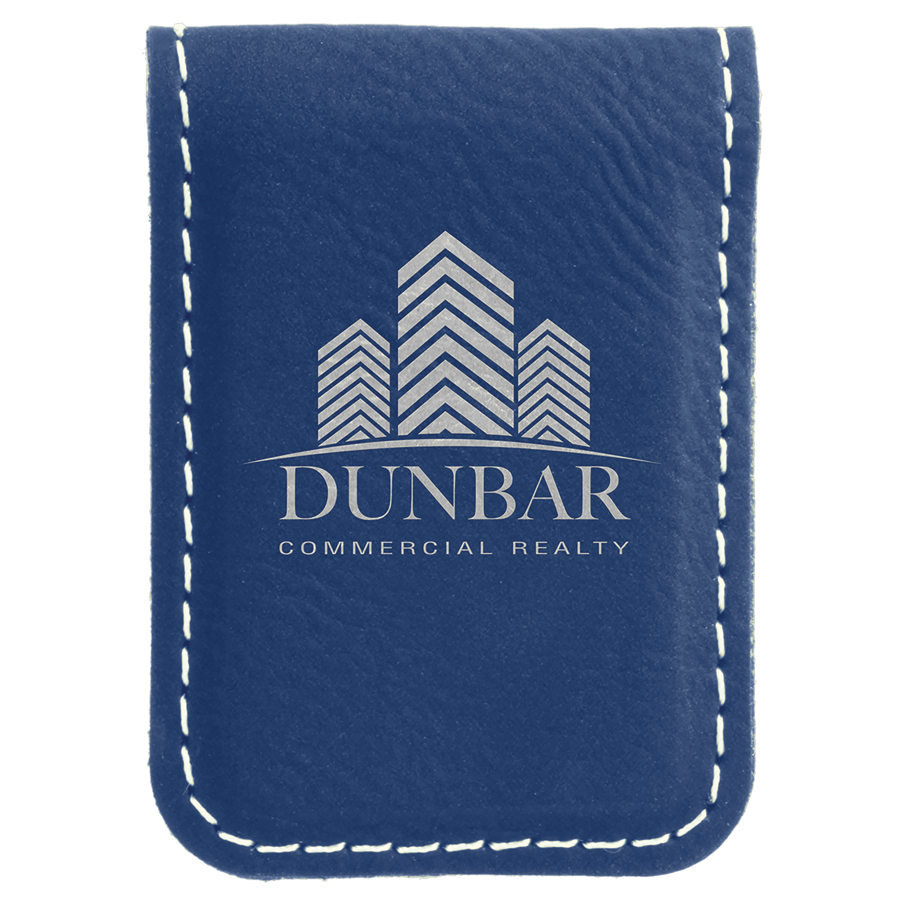 Blue/Silver Engravable Leatherette Money Clip - 1 3/4" x 2 1/2"