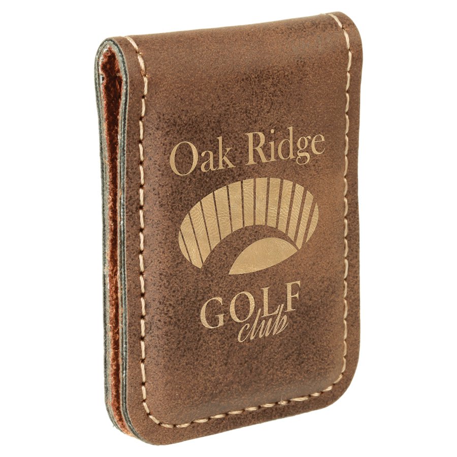 Rustic/Gold Engravable Leatherette Money Clip - 1 3/4" x 2 1/2"