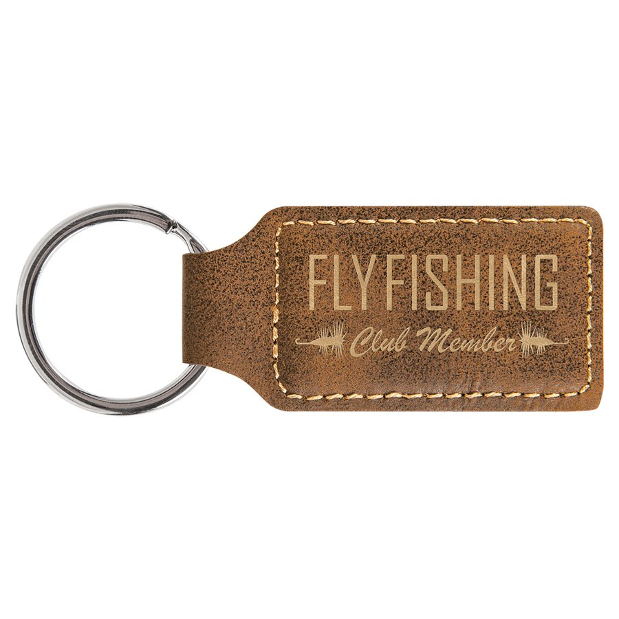 Rustic/Gold Engravable Leatherette Rectangle Keychain - 2 3/4" x 1 1/4"