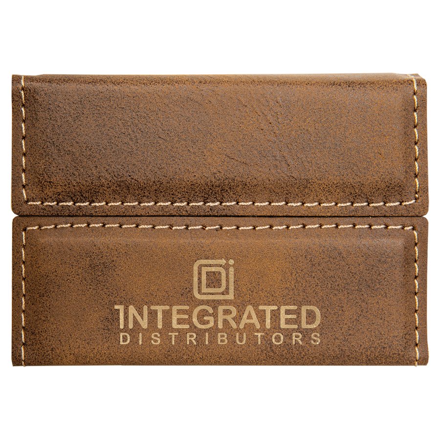 Rustic/Gold Engravable Leatherette Hard Business Card Holder - 3 3/4" x 2 3/4"