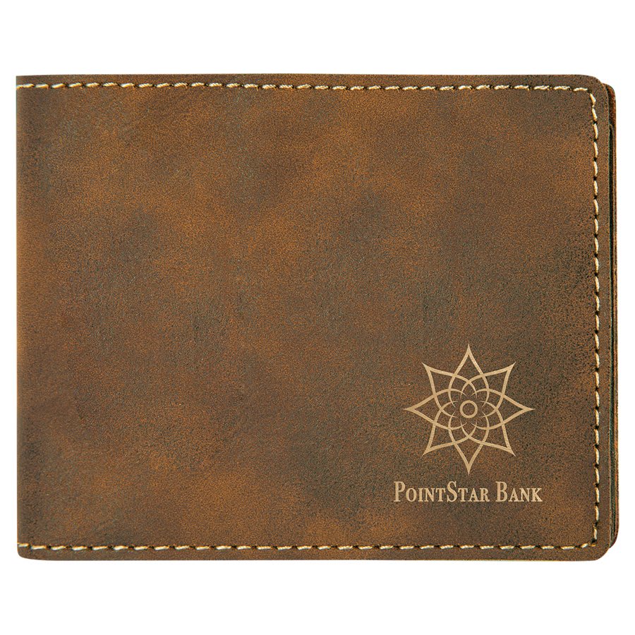 Rustic/Gold Engravable Leatherette Bifold Wallet - 4 1/2" x 3 1/2"