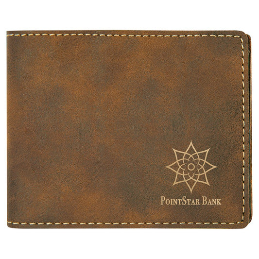 Rustic/Gold Engravable Leatherette Bifold Wallet - 4 1/2" x 3 1/2"