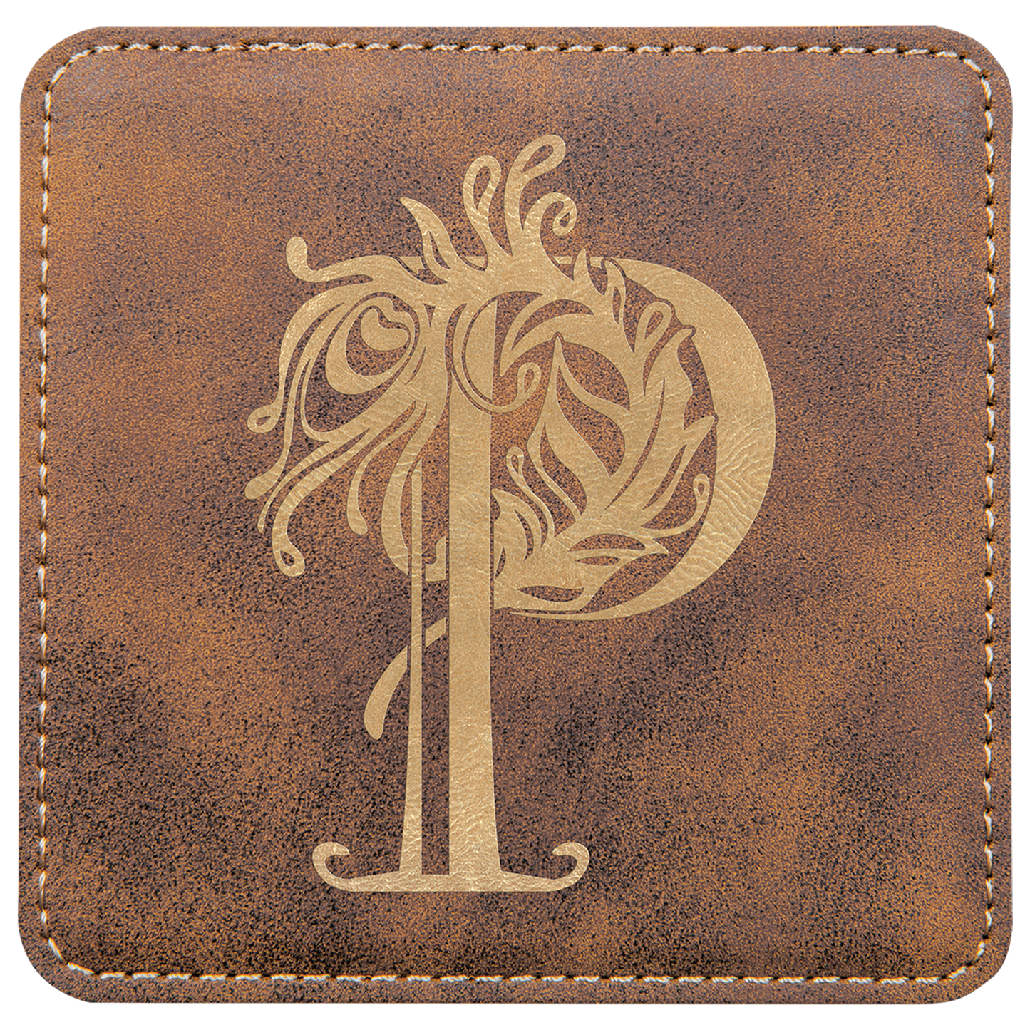 Square Rustic/Gold Engravable Leatherette Coaster - 4" x 4"