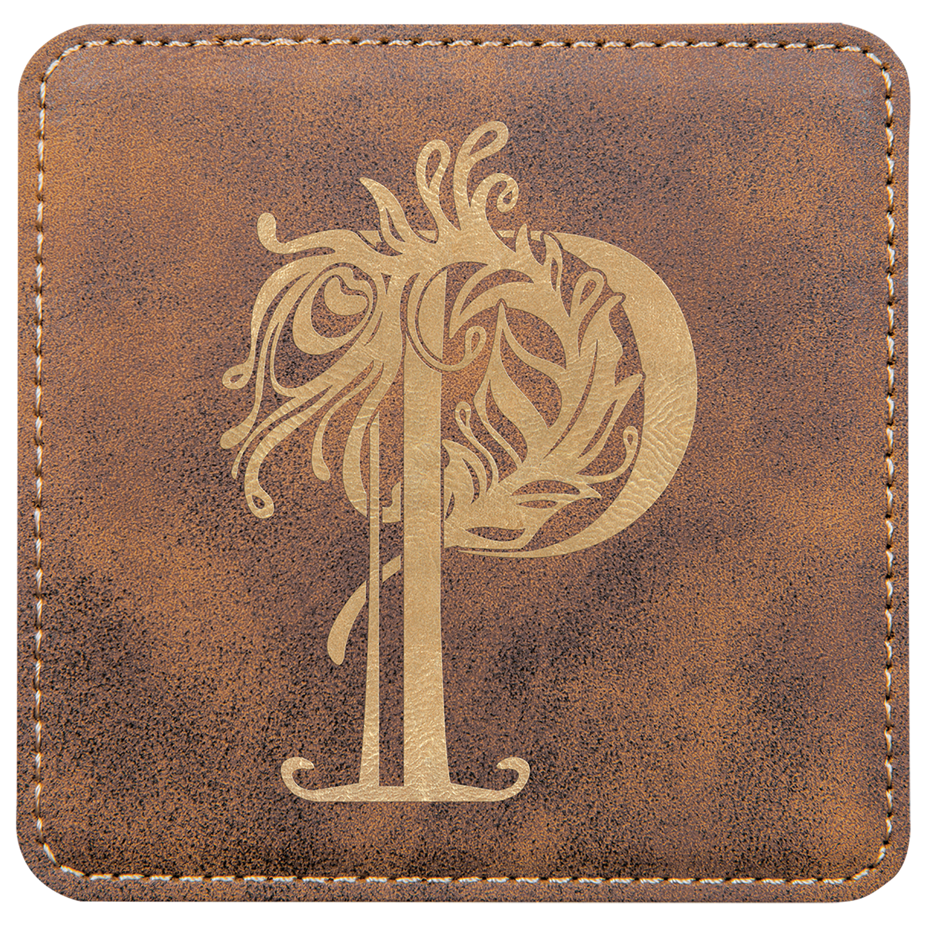 Square Rustic/Gold Engravable Leatherette Coaster - 4" x 4"
