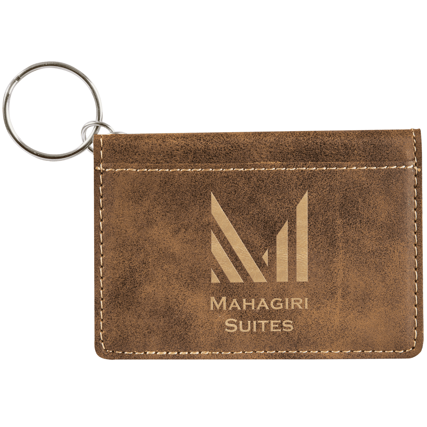 Rustic/Gold Engravable Leatherette Keychain ID Holder - 4 1/4" x 3"