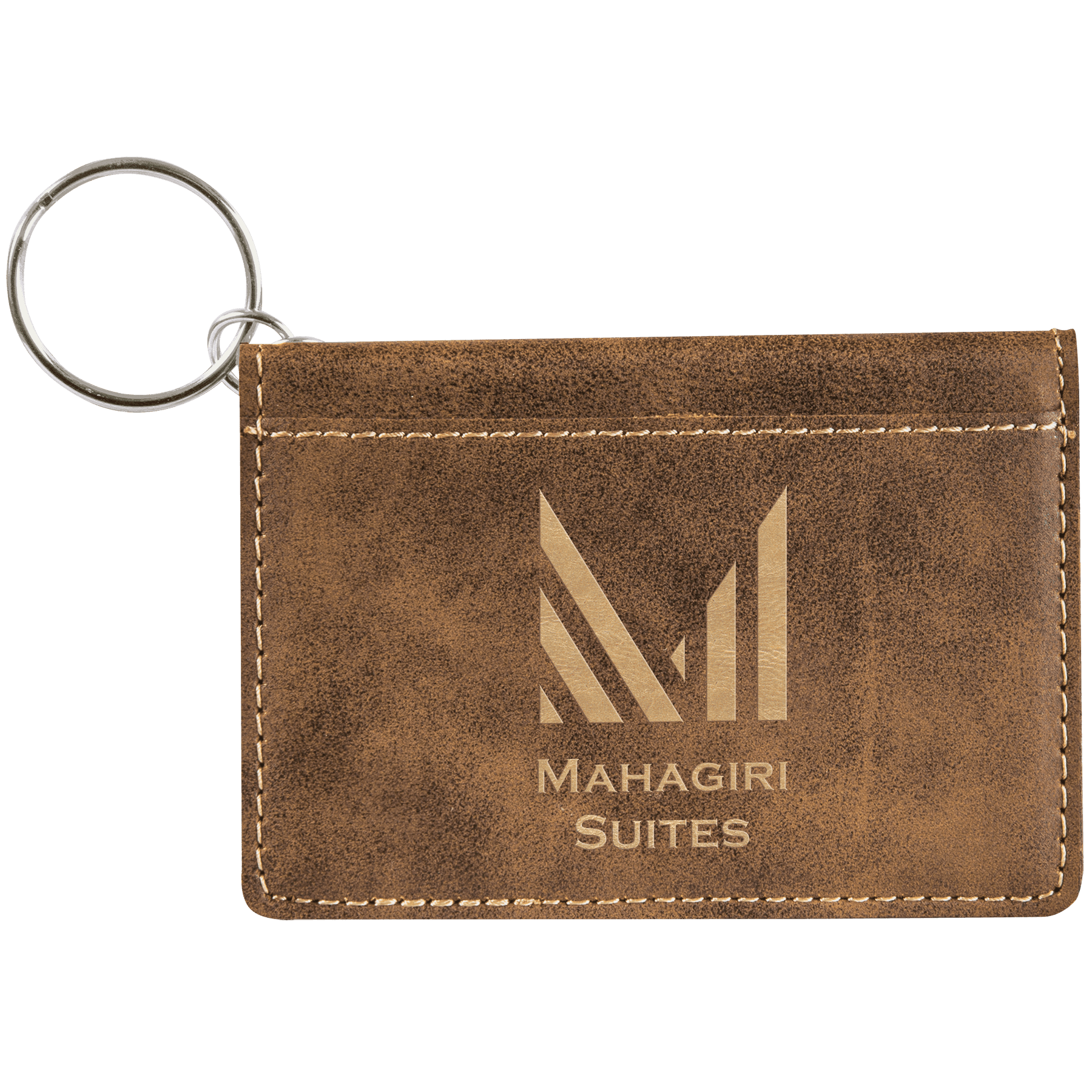 Rustic/Gold Engravable Leatherette Keychain ID Holder - 4 1/4" x 3"