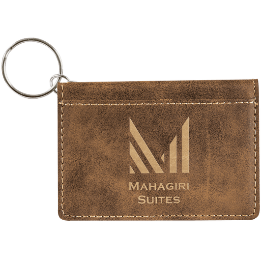 Rustic/Gold Engravable Leatherette Keychain ID Holder - 4 1/4" x 3"