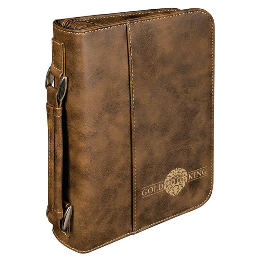 Rustic/Gold Leatherette Book/Bible Cover with Handle & Zipper - 6 3/4" x 9 1/4"