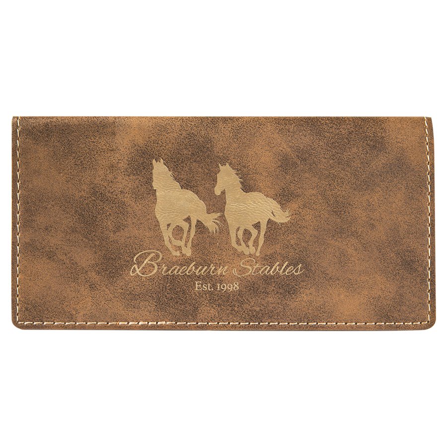 Rustic/Gold Engravable Leatherette Checkbook Cover - 6 3/4" x 3 1/2"