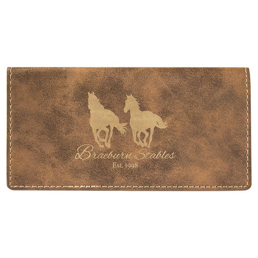 Rustic/Gold Engravable Leatherette Checkbook Cover - 6 3/4" x 3 1/2"