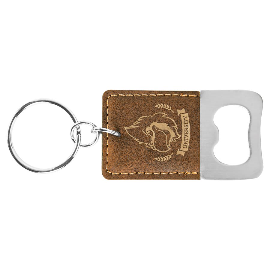 Rectangle Rustic/Gold Engravable Leatherette Bottle Opener Keychain