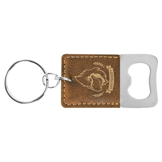 Rectangle Rustic/Gold Engravable Leatherette Bottle Opener Keychain