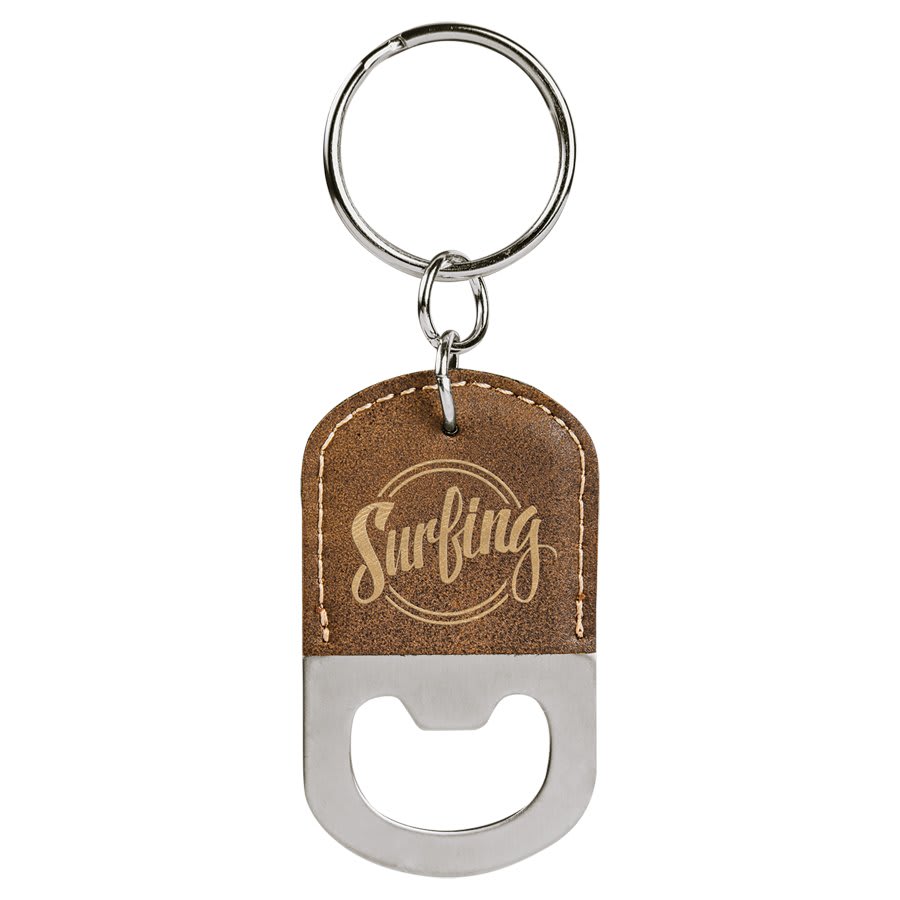 Oval Rustic/Gold Engravable Leatherette Bottle Opener Keychain