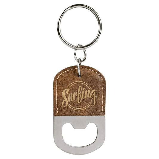Oval Rustic/Gold Engravable Leatherette Bottle Opener Keychain
