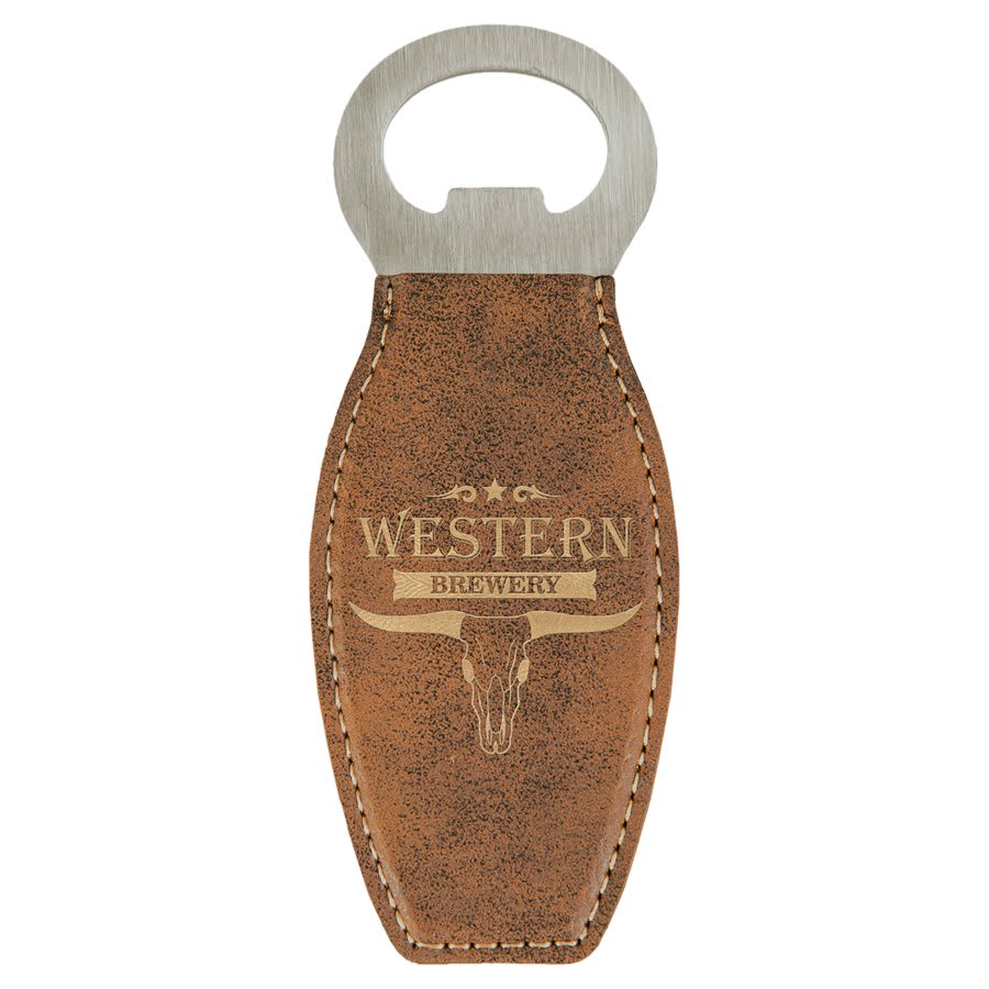 Rustic/Gold Engravable Leatherette Bottle Opener with Magnet