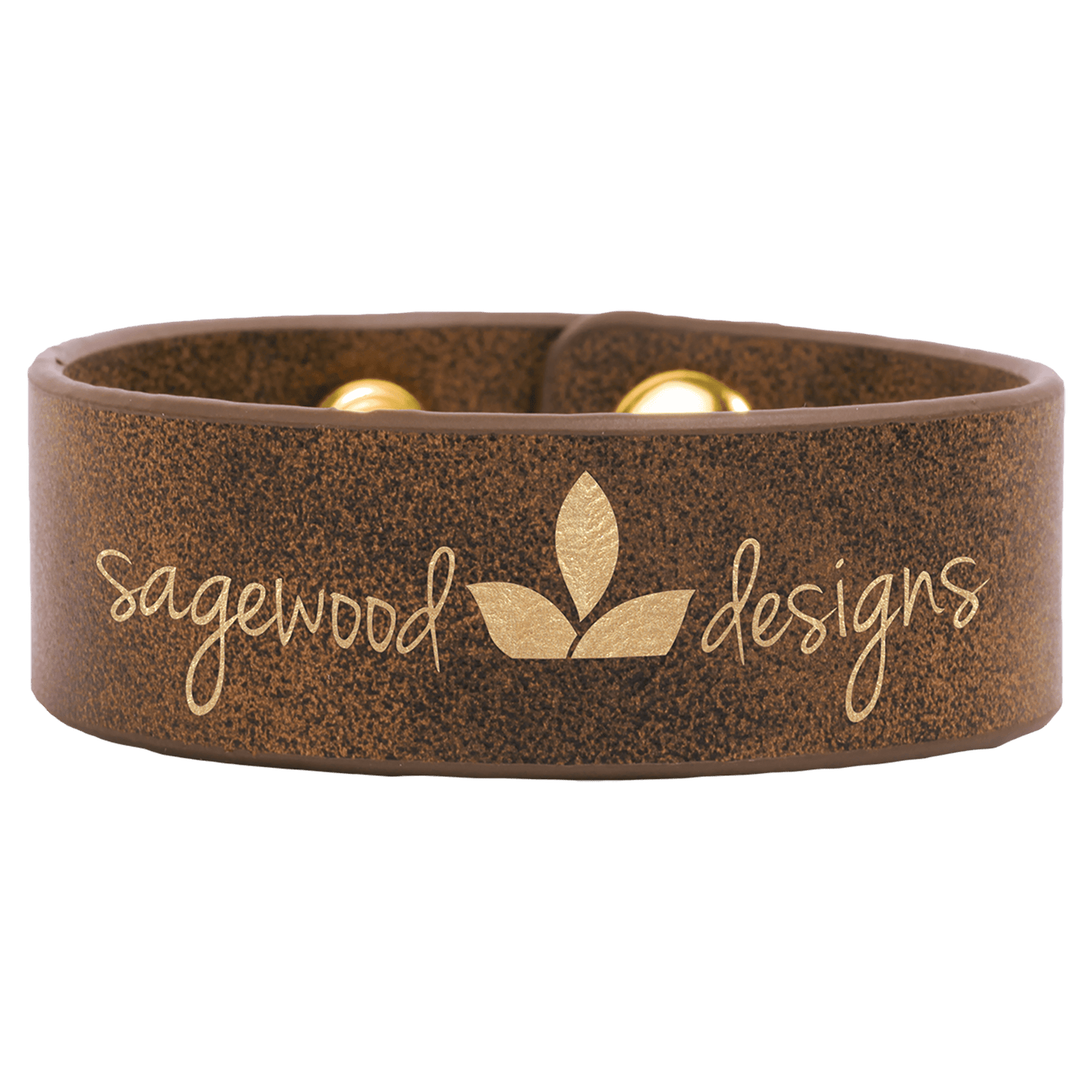 Rustic/Gold Engravable Leatherette Cuff Bracelet - 9 1/2" x 1"