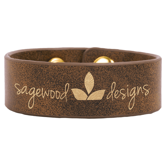 Rustic/Gold Engravable Leatherette Cuff Bracelet - 9 1/2" x 1"