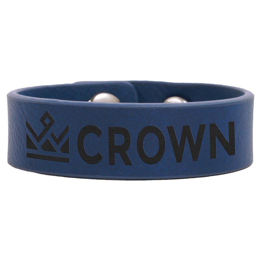 8 1/2" x 3/4" Blue/Black Laserable Leatherette Youth Cuff Bracelet