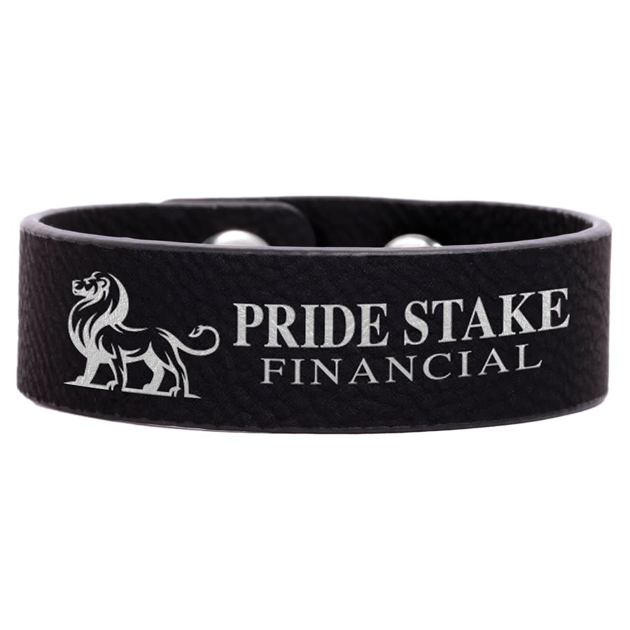 8 1/2" x 3/4" Black/Silver Laserable Leatherette Youth Cuff Bracelet