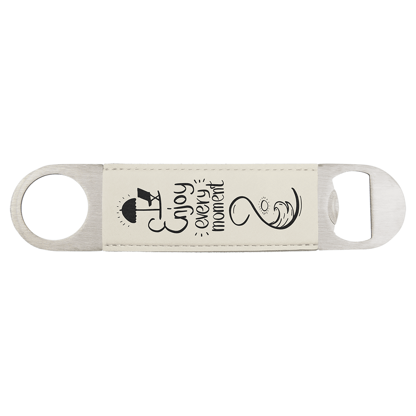 White/Black Engravable Leatherette Bottle Opener - 1 1/2" x 7"