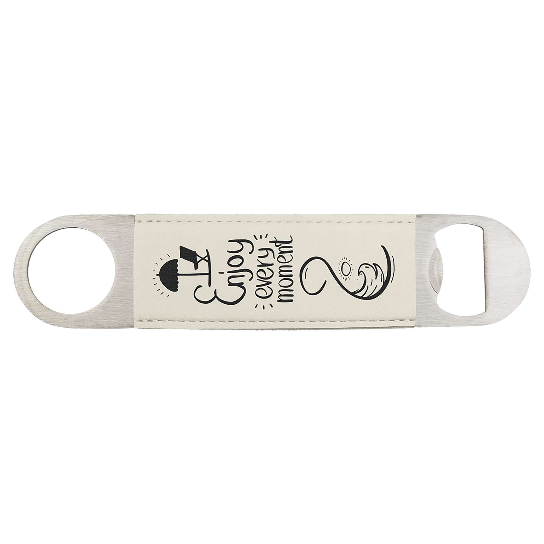 White/Black Engravable Leatherette Bottle Opener - 1 1/2" x 7"