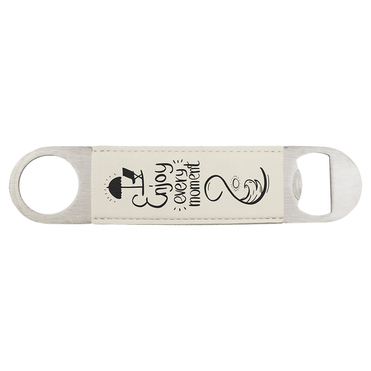 White/Black Engravable Leatherette Bottle Opener - 1 1/2" x 7"