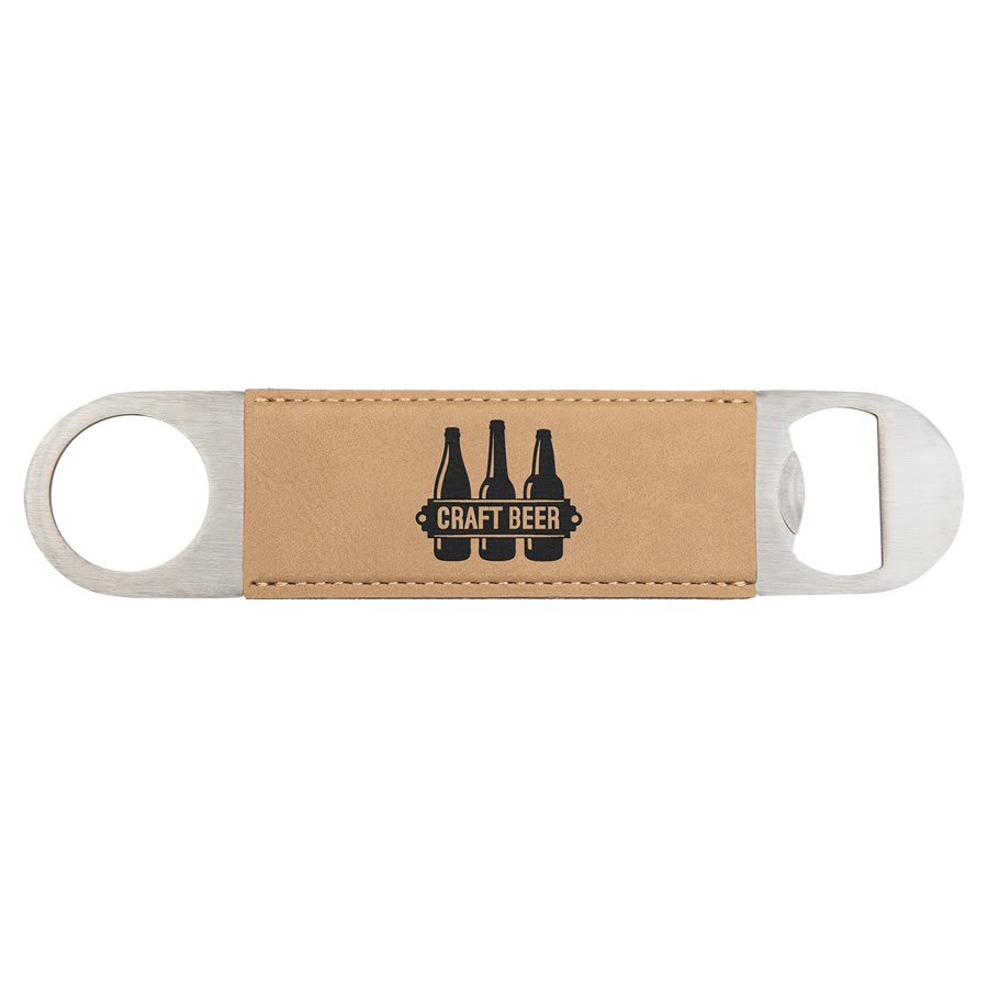 Light Brown Engravable Leatherette Bottle Opener - 1 1/2" x 7"