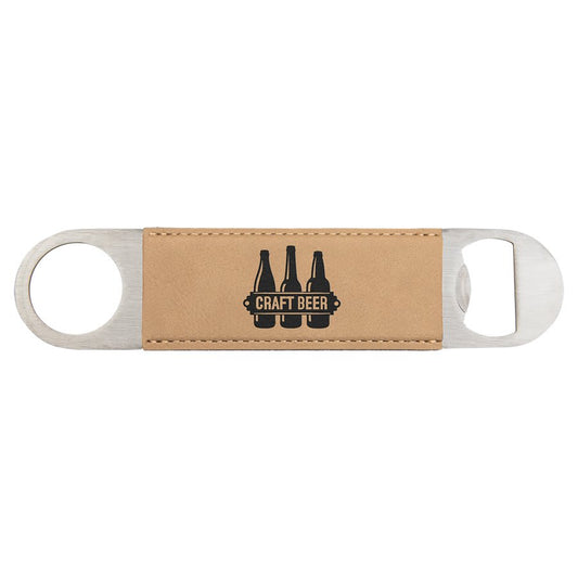 Light Brown Engravable Leatherette Bottle Opener - 1 1/2" x 7"