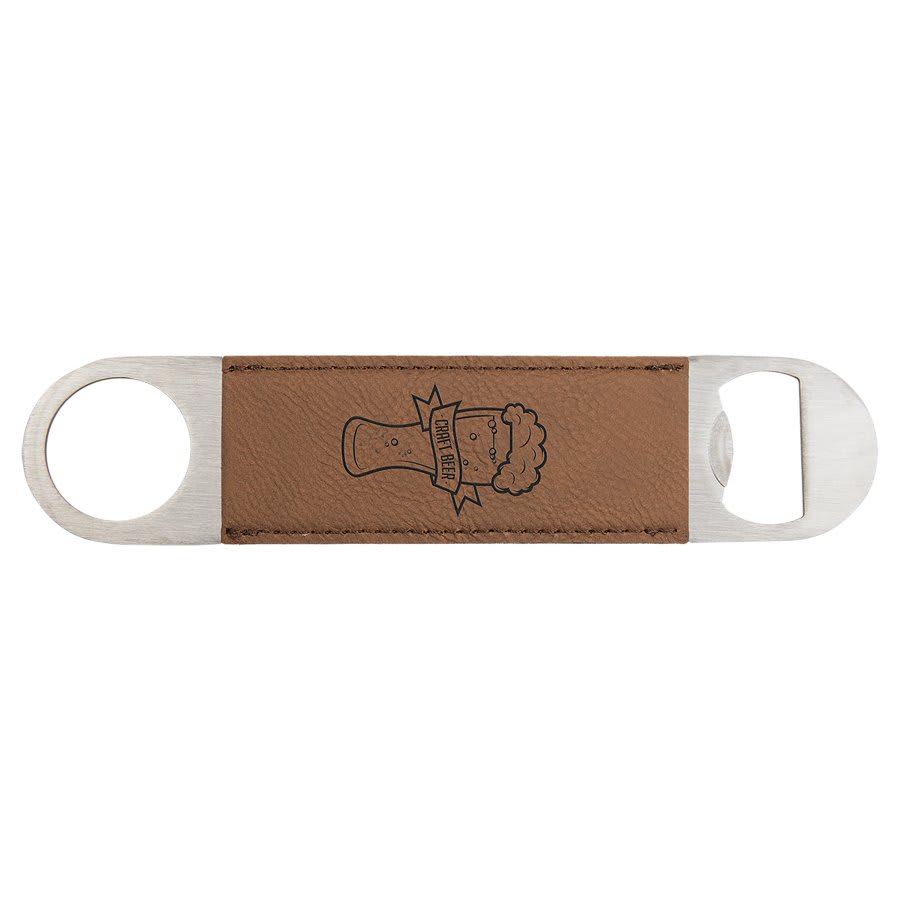 Dark Brown Engravable Leatherette Bottle Opener - 1 1/2" x 7"