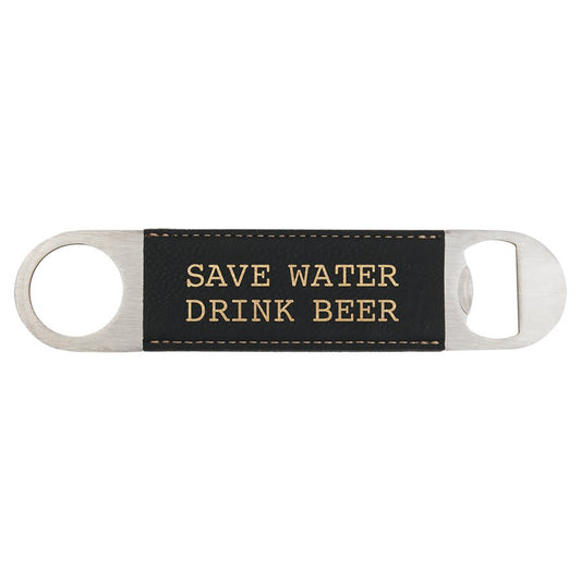 Black/Gold Engravable Leatherette Bottle Opener - 1 1/2" x 7"