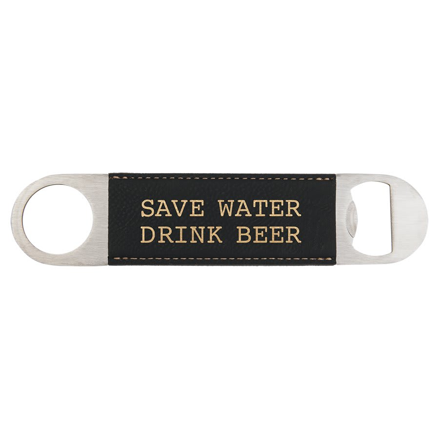 1 1/2" x 7" Black/Gold Laserable Leatherette Bottle Opener