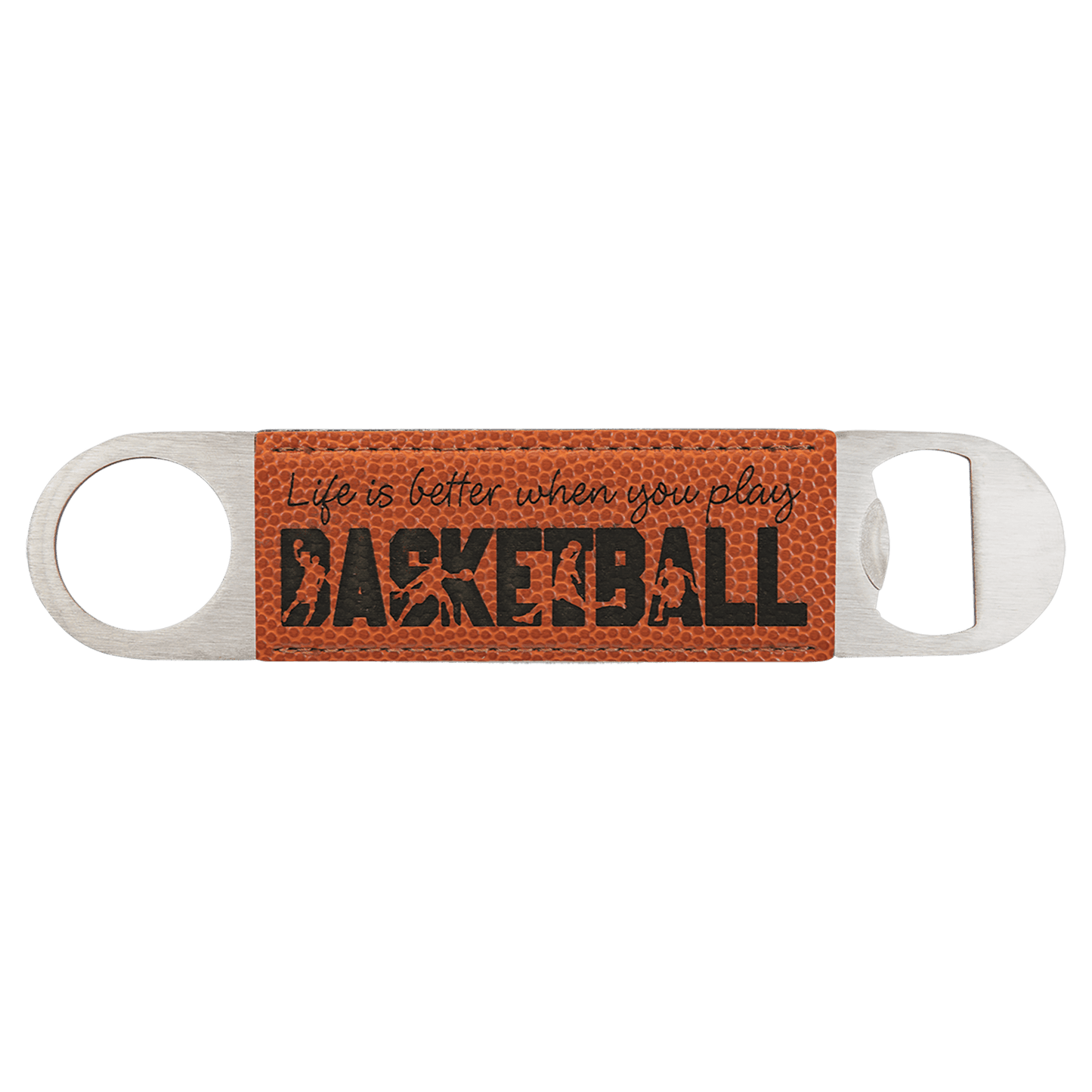 Basketball Engravable Leatherette Bottle Opener - 1 1/2" x 7"