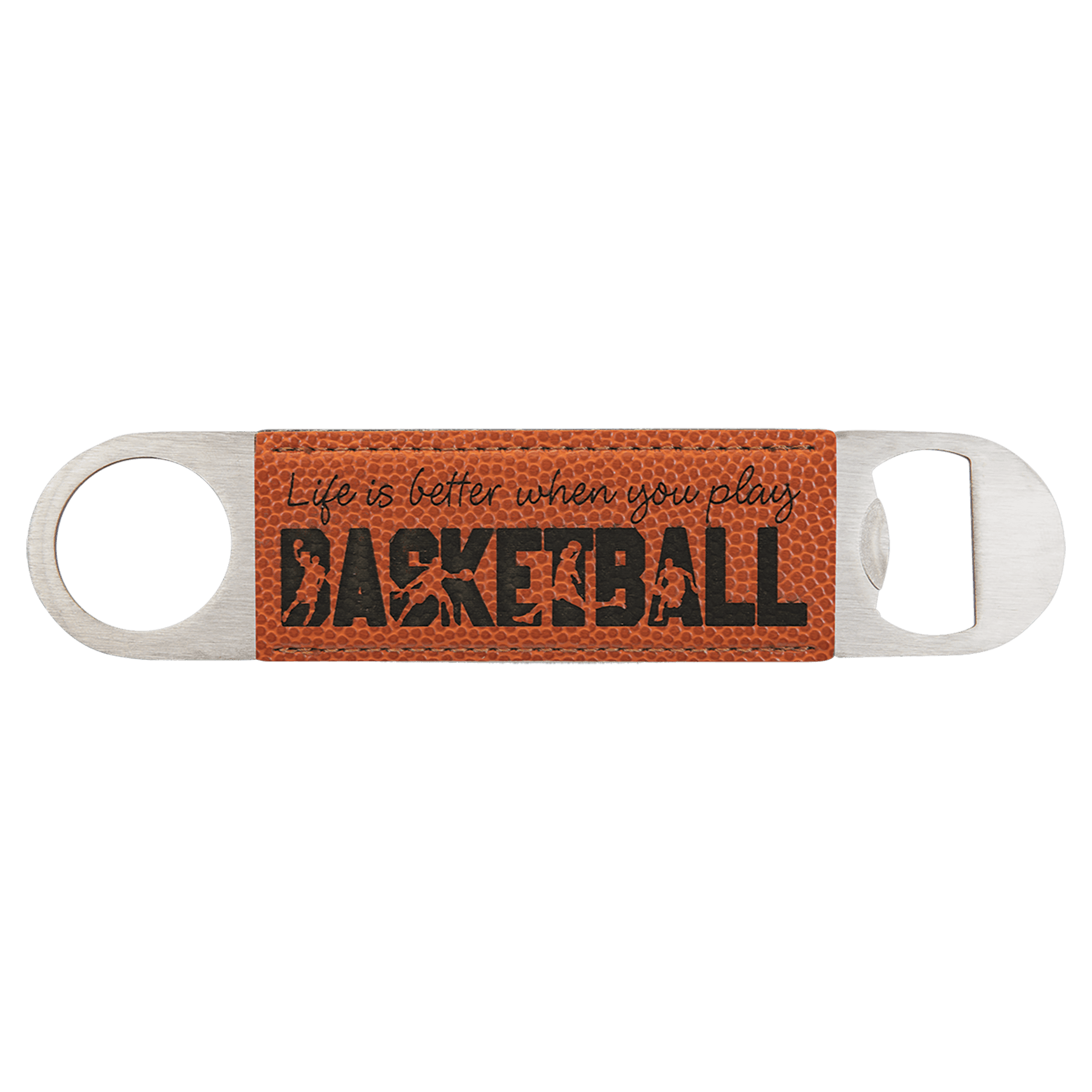 Basketball Engravable Leatherette Bottle Opener - 1 1/2" x 7"
