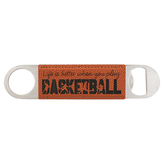 Basketball Engravable Leatherette Bottle Opener - 1 1/2" x 7"