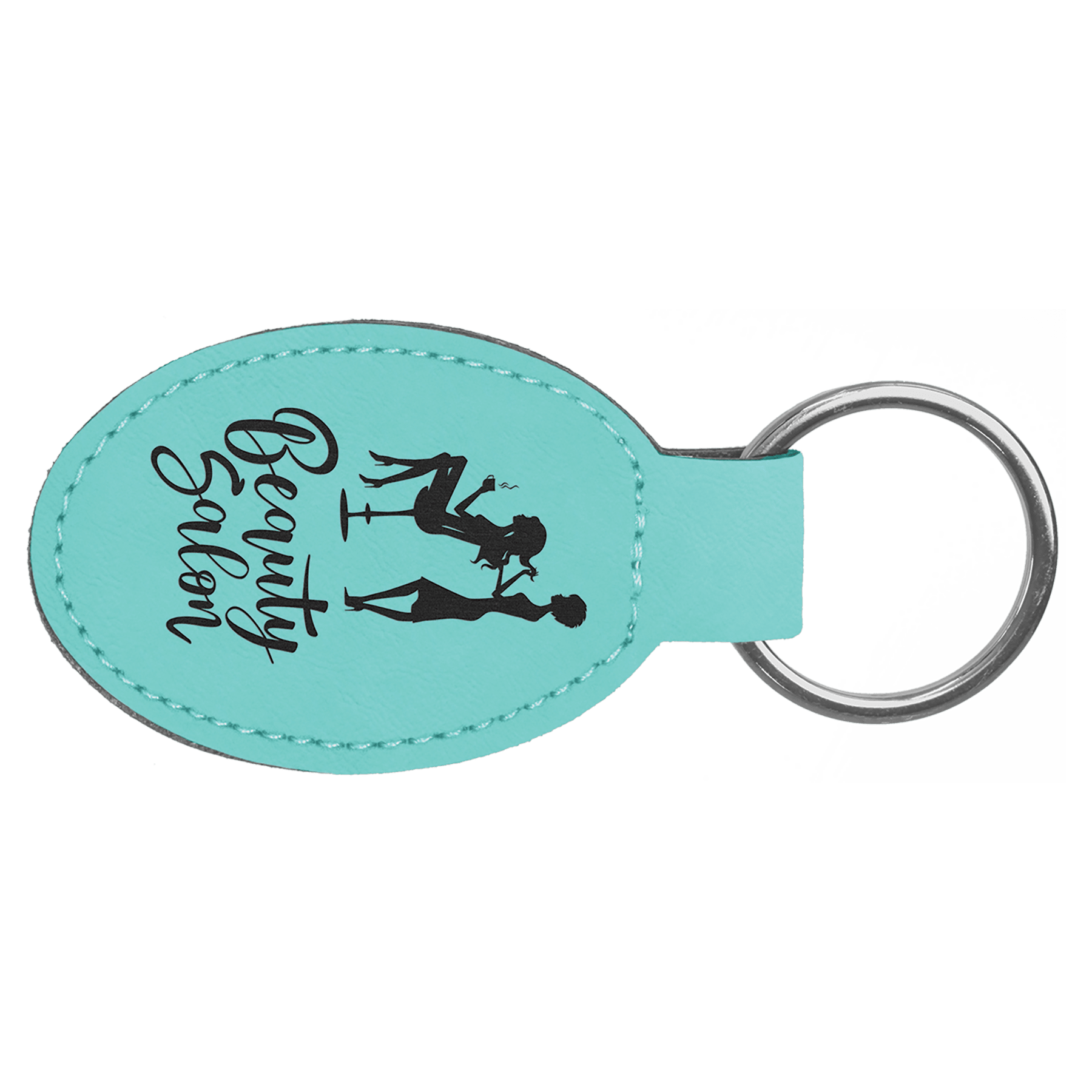 Teal Engravable Leatherette Oval Keychain - 3" x 1 3/4"
