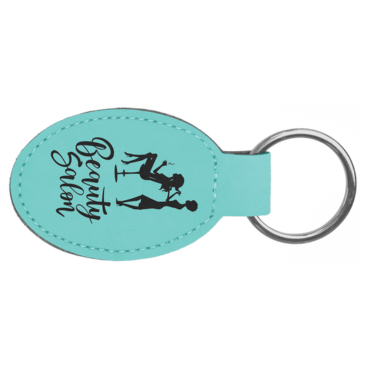 Teal Engravable Leatherette Oval Keychain - 3" x 1 3/4"