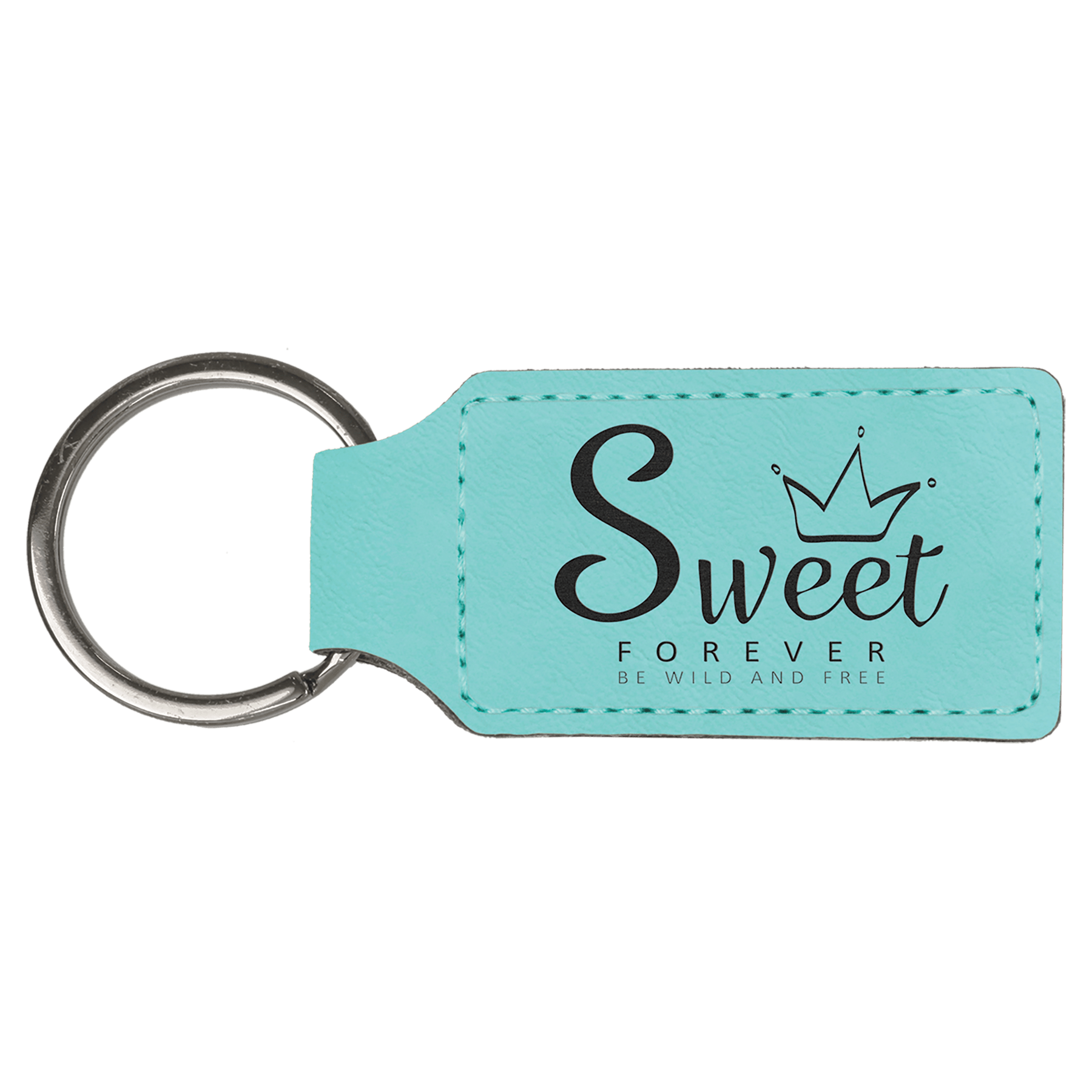 Teal Engravable Leatherette Rectangle Keychain - 2 3/4" x 1 1/4"