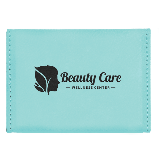 Teal Engravable Leatherette Hard Business Card Holder - 3 3/4" x 2 3/4"