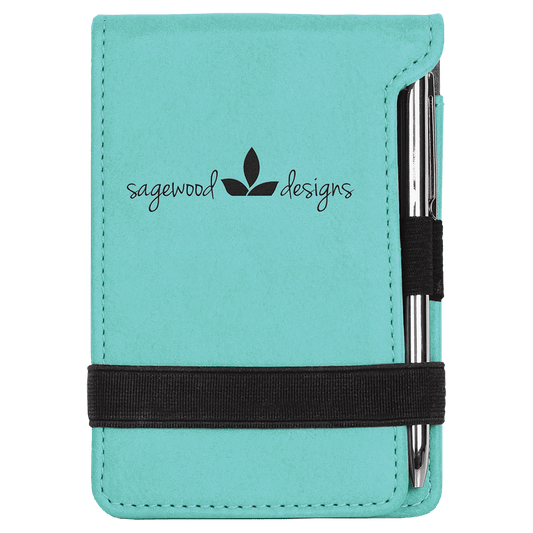 Teal Engravable Leatherette Mini Notepad with Pen - 3 1/4" x 4 3/4"