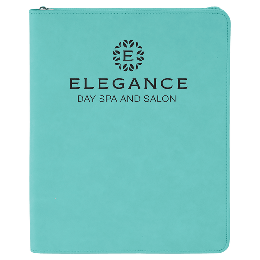Teal with Zipper Engravable Leatherette Portfolio with Notepad - 9 1/2" x 12"