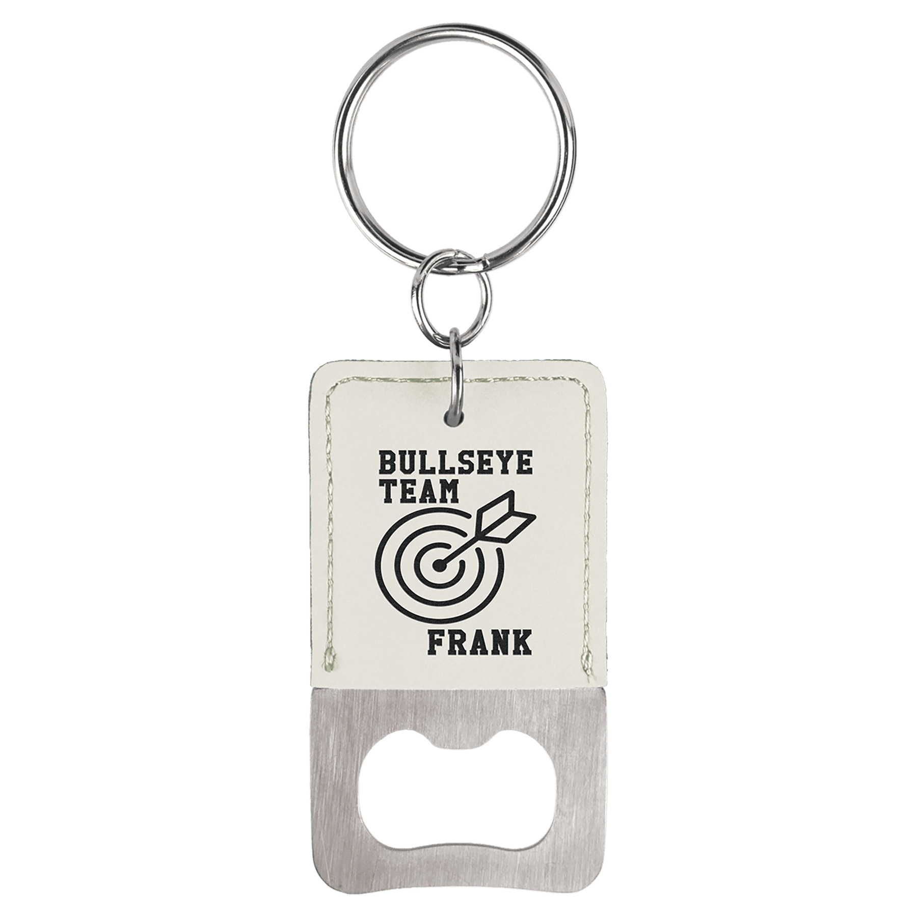 Rectangle White Engravable Leatherette Bottle Opener Keychain