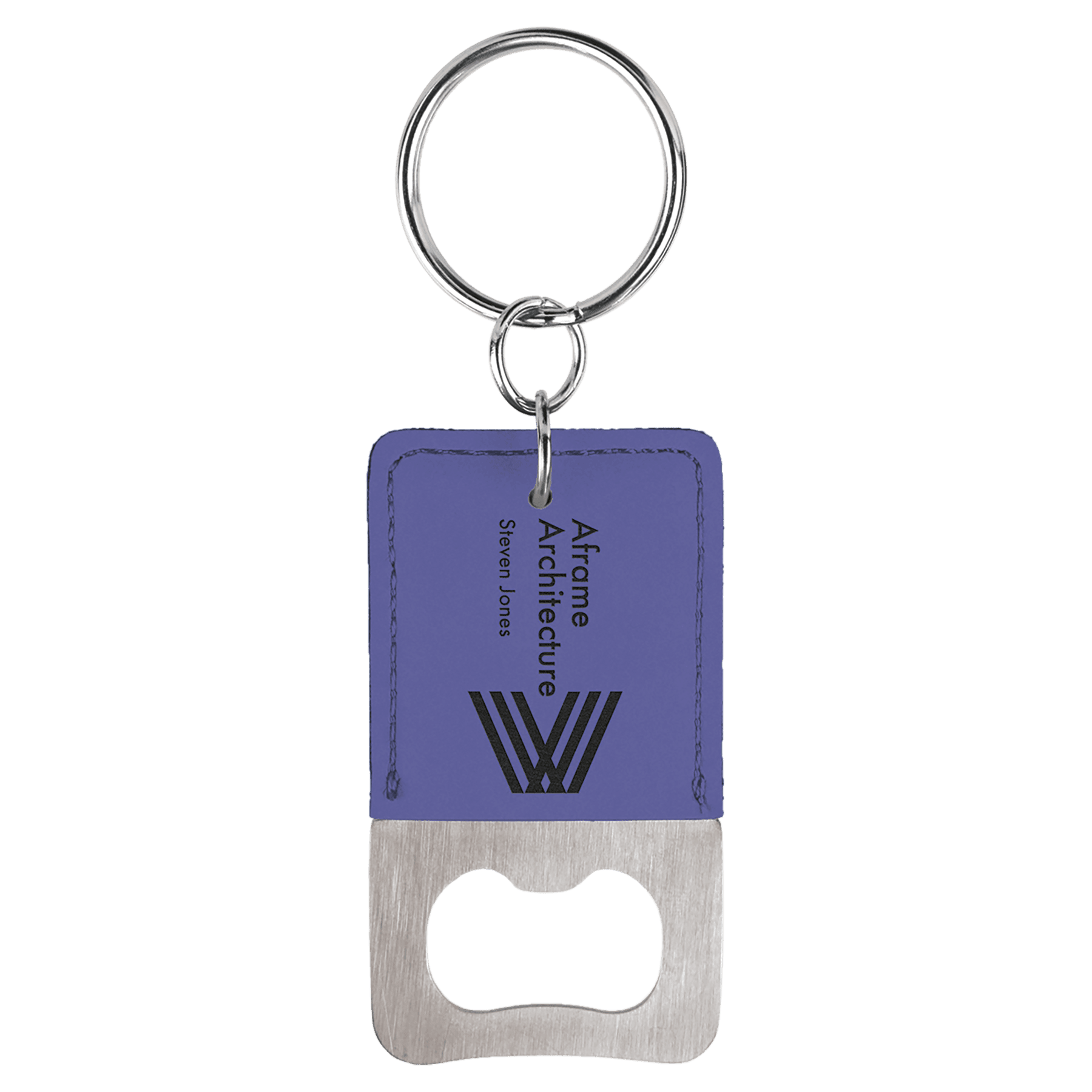 Rectangle Purple Engravable Leatherette Bottle Opener Keychain