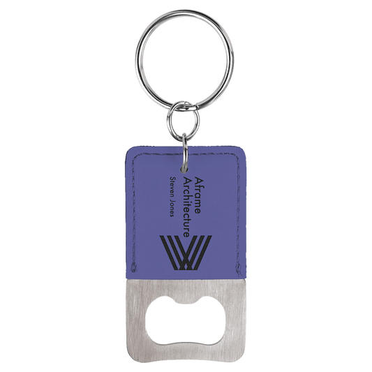 Rectangle Purple Engravable Leatherette Bottle Opener Keychain