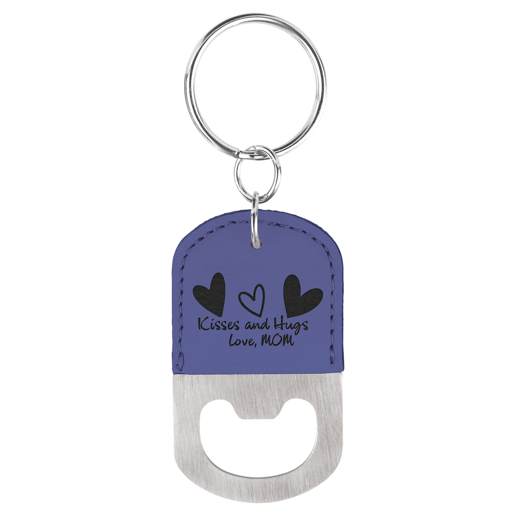 Oval Purple Engravable Leatherette Bottle Opener Keychain